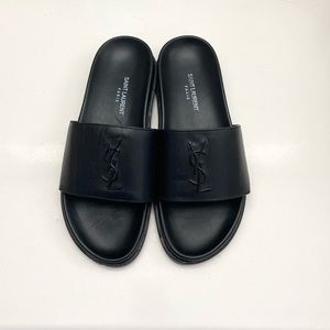 YSL Yves Saint Laurent Monogram Black Slides Size 40